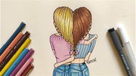 dibujos de mejores amigas|dibujos de amigas a lapiz.